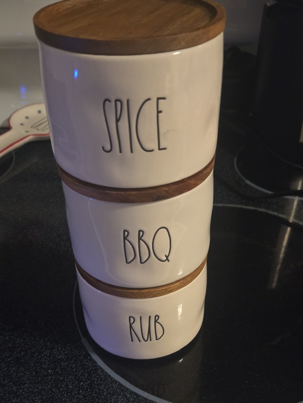 Rae Dunn Stacking Ceramic Canister Cellars Set of 3  Rub, BBQ, and Spice